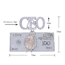 iced bling CEO Letter with us dollar casy pendant paved full cz fit cuban chain necklace for men women boy party punk styles Jewellery plated gold silver wholesale