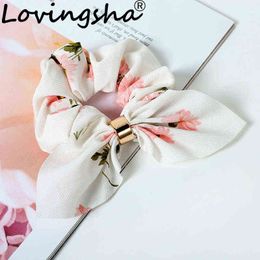 LOVINGSHA Cute Rabbit Ear Floral Women Accessories Elastic Rope For Girls Rubber Band Tie Hair Scrunchies AA220323