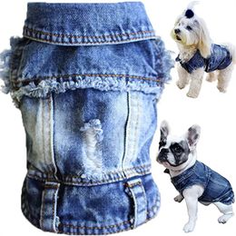 Brocarp Dog Apparel Jean Jacket Comfort Cool Blue Denim Lapel Vest Coat T-Shirt Costume Cute Girl Boy Puppy Clothes for Small Medium Dogs Cats Dog Outfits