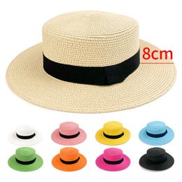 20 Colors Panama Raffia Flat Straw Hat Summer Ladies Sun Boater Flat Hats Unisex Men Travel Sun Hat Big Brim Top Hat Wholesale