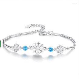 Charm Bracelets Fashion 925 Sterling Silver For Women Jewelry Crystal Snowflake Bracelet Female Blue Stones Accessories Gift Kent22