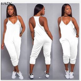 VAZN Exotic Design Sexy Style Women Jumpsuit Spaghetti Strap Sleeveless Pocket Straight Romper Y099 T200723