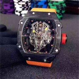 Watches Wristwatch Designer Luxury Mens Mechanics Watch Richa Milles Wristwatch Brand Black Ntpt Carbon Fibre Skeleton Automatic Orange Can
