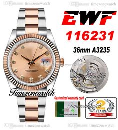 EWF 36 116231 A3235 Automatic Ladies Womens Mens Watch Two Tone Rose Gold Champagne Diamond Dial OysterSteel Bracelet Same Serial Card Super Edition Timezonewatch 3