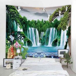 Beautiful Nature Waterfall Landscape Wall Carpet Hippie Boho Tapestry Mandala Artist Home Decor J220804