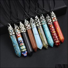 Pendant Necklaces Pendants Jewelry Hexagonal Column Natural Stone Necklace For Women Colorf Reiki Chakra Kids Gift Leather Rope Chain Chok