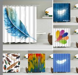 Colourful Feather Shower Curtain Bohemian Style Flight Bird Feathers Element Print Bathroom Curtains Decor Polyester Fabric Quick Drying Include Hooks