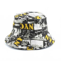 nyc hats UK - NYC Print Reversible Bucket Hats Mens Panama Bucket Cap Women Two Sided Wear Fisherman Hat Summer Cotton Sun Caps276P