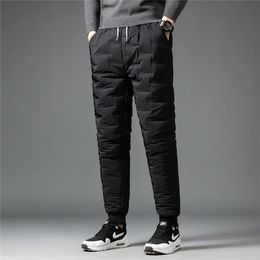 Men's Winter Casual Lace-up Elastic Down Wadded Trousers Youth Wear Fashion Thin Foot Warm-Keeping Down Cotton Pants LJ201217