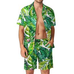 Men's Tracksuits Banana Leaves Print Men Sets Tropical Palm Funny Casual Shirt Set Short Sleeve Shorts 2 Piece Beach Plus Size Suit Large Si