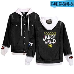 Mens Denim Jackets Juice Wrld Simple Leisure Hooded Denim Wear Student Stitching Black Coats Jacket Hoodie 201113