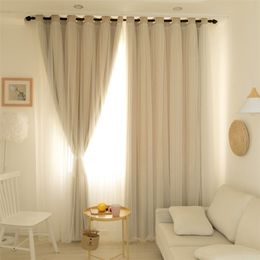 Korean Double Layer Princess Blackout Curtains For Living Room Bedroom Lace Shade Thermal Insulated Curtain With White Tulle 220511