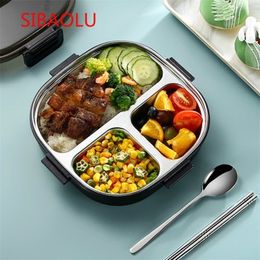 Portable Children's Heated New Lunch Box Stainless Steel Lunch Box Office Kitchen Accessories Meal Food Container Storage 201016