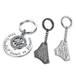 Fashion Pendant Key ring Compass Keychain Jewellery Friend Keepsake Memorial Gifts for Women Men- True Friendship Knows No Distance