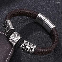 Charm Bracelets Fashion Brown Men Leather Bracelet Stainless Steel Magnet Clasp Bangle Vintage Men's Jewelry Gifts BB0121Charm Lars22