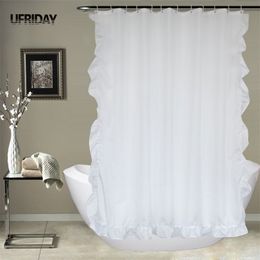 UFRIDAY White Lace Shower Curtain Bath Curtain for Bathroom Waterproof Moldproof Polyester Baths Curtain Elegant Home Decoration T200817