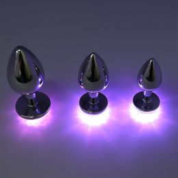 Stainless Steel Anal Plug Butt Stimulator Toys Smooth Metal RGB Light Remote Control sexy For Couples Gay