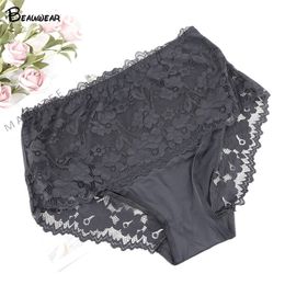 Beauwear Sexy Women Nylon Spandex Panties Solid Color Seamless Briefs Lace Lingeries Women\'s Underpants Plus Size 3XL-5XL 220426