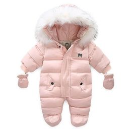 newborn fleece snowsuit UK - 2020 Winter Baby Clothes With Hooded Fur Newborn Warm Fleece Bunting Infant Snowsuit Toddler Girl Boy Snow Wear Outwear Coats2836