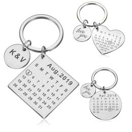 Personalised Custom Key Chain Ring Engraved Calendar Date Stainless Steel Keyring Wedding Anniversary Gift for Boyfriend Husband