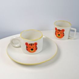Cups Saucers Creative ins hand-painted cartoon little tiger mug ceramic water cup breakfast milk cup coffee year gift