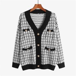 Women Sweater Jacket Oversized Knitted Cardigans Loose Plaid Jumpers Korean Clothing Robe Long Coat sueter feminino 210603