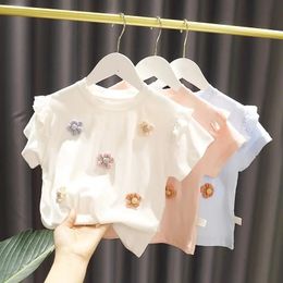 Summer Girls T shirt Children s Baby Cute Lace Short sleeved Top Little Girl Cotton Bottoming Shirt 220620
