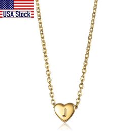 Women Children Baby Heart Initials Necklace A To Z Name Alphabet Mini Charm Chain Simple Cute Jewellery Gifts 17.5inch KN653A Pendant W220423