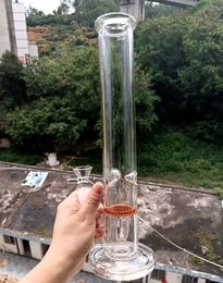 Clear 14 inch Glass Water Bong Straight Type Hookah with Brown Honeycomb Philtre Smoking Pipes