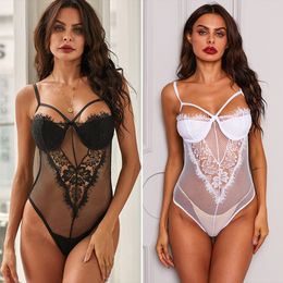 Sexy Lingerie Stripless Suspenders Bodysuit Lace Pattern Sex Fun Pajamas with Tempotation Bottomed Shirt Straight