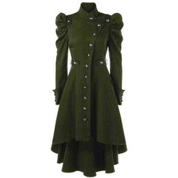 Women's Trench Coats Women Coat Britain Fashion Black Goth Vintage Windbreaker Swallowtail Long Elegant Lady Fall Overcoat 2021 Autumn T220809