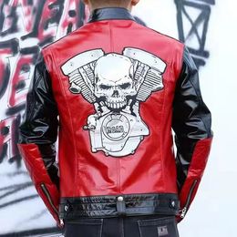 stand collar Skulls back motorcycle jacket leather stand collar casual men sheepskin jackets ykk zipper