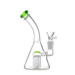 Green Bliss: 7.4-Inch Bent Type Beaker Hookah Bong with Tree Percolator, Mouthpiece, 14mm Female Joint