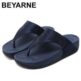 BEYARNE New Women Summer Flat Platform Shoes Outside Slippers Fashion Crystal Silver Flip Flops 210301