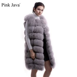 pink java 8032 women coat winter luxury fur jacket real fur vest long vest natural gilet high quality 201016