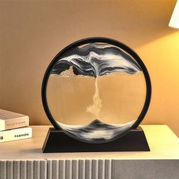 Decorative Objects Figurines 3D Quicksand Picture Round Glass Moving Sand Art In Motion Display Flowing Hourglass Painting Frame For Home Decor