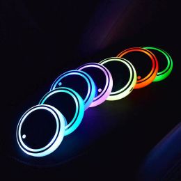 USB Charging Car LED Cup Holder Water Bottom Mat RGB Light Decor Cover Luminous Trim Lamp Ornament Coaster Accessories