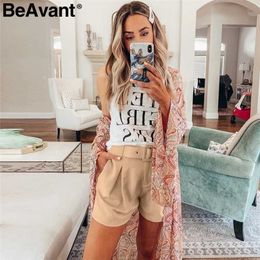 BeAvant Casual sash belt women shorts Chic streetwear elastic waist female short pants bottoms Autumn loose office ladies shorts 210709