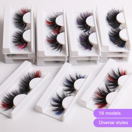 20-26mm Colored Lashes 6D Mink Eyelashes Pink Blue White False Eyelash Natural Dramatic Fluffy Soft Eye Lash Extension Makeup