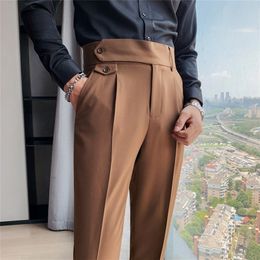 Men's Pants Vintage England Elegant Mens Slim Fit Suit Gentleman Retro British Style Social Men White Office Trousers Work Dress 220826