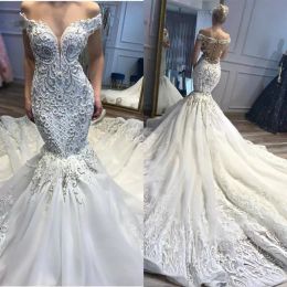 Gorgeous Mermaid Wedding Dresses Bridal Gown Beaded Lace Applique Straps Sweep Train Custom Made Beach Country Boho Vestidos De Novia