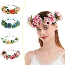 Rose Flower Headband Handmade Flowers Floral Garland Hair Band Crown Tiara Decoration Adjustable Women Headdress For Party