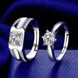 Luxury Classic Copper Plated Silver Zircon Adjustable Couple Ring Popular Type Lover Men Women Engagement Wedding Ring Valentine's Day Gift Jewelry Accessory