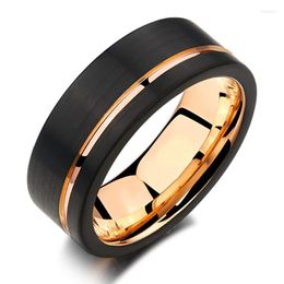Wedding Rings Luxury Jewelry 8mm Stainless Steel Ring For Men Black Brushed Gold Color Grooved Band Comfortable FitWedding Rita22