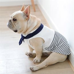 Striped Pet Dog Clothes Navy Style Pets Clothing Cotton Puppy Outfit Costume Soft French Bulldog For Coat Ropa Perro T200710