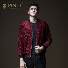 Pinli Winter Rabattfreiheit 100% Polyester Schlanker Jacquard warm warm lässige Männer Baseball Uniform Solid Color Jacke 201127