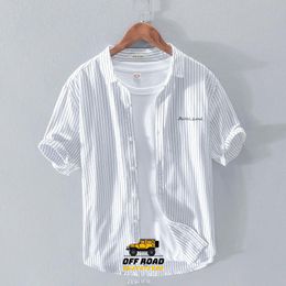 Men's Casual Shirts Off Road Outfitters 2022 Summer White Striped Artistic Shirt For Designer Painter Cotton Breathable Daily ManMen's