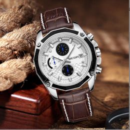 Wholesales Drop ship Customised Men's Quartz watches 30M waterproof Multi -function Chronograph calendar Outdoor sports wild adventure Leather bracelet watch