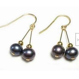 hot new AAA natural black peack pearl earring 18K