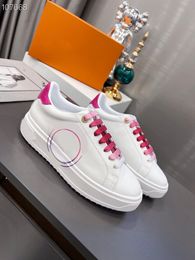 New Women Luxurys Designers Shoes White Printed Calf Leather Casual Shoe Trainers Pink Blue Runner Time Out size 35-42